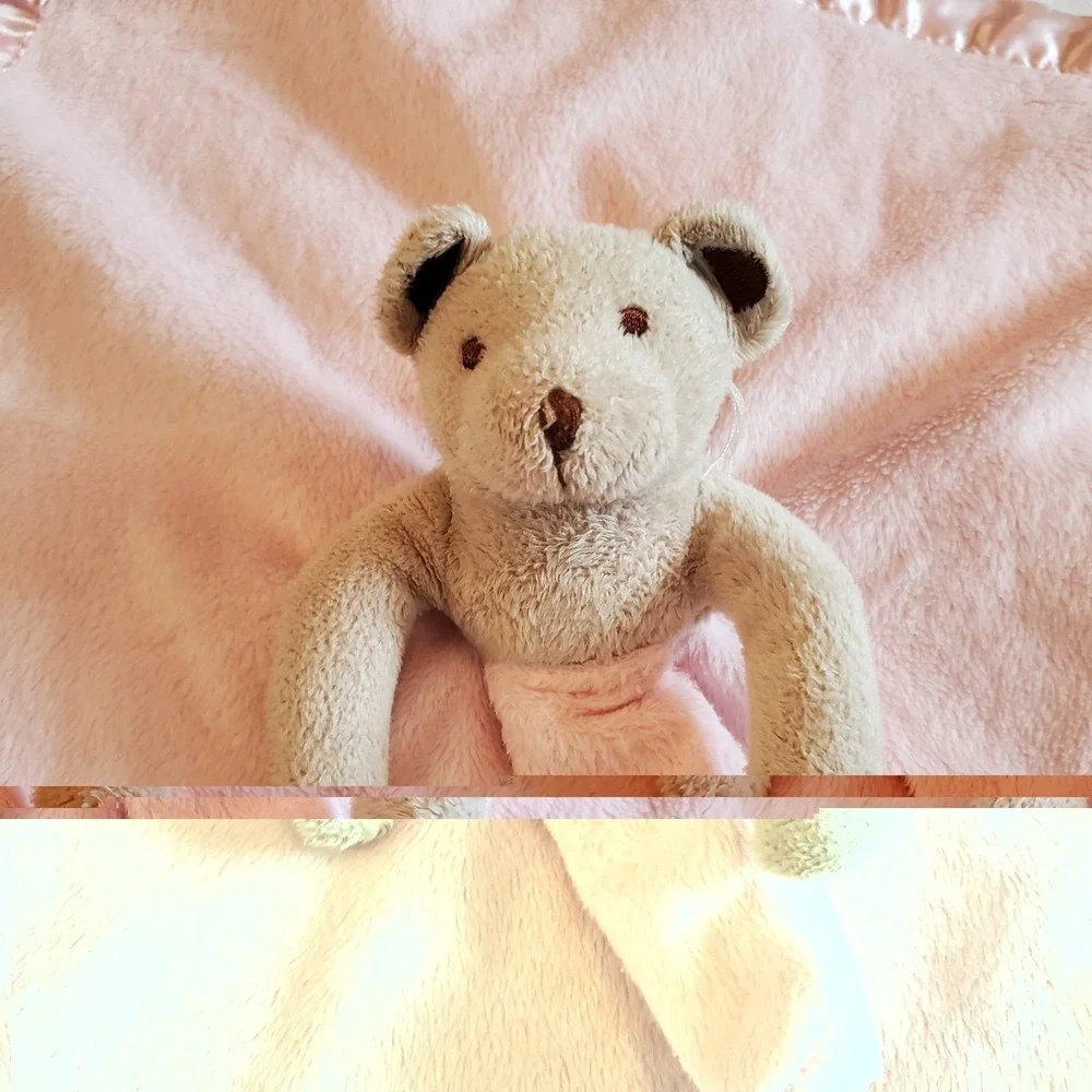 Kiddopotamus Pink Lovey Plush Bear Security Blanket Satin 15